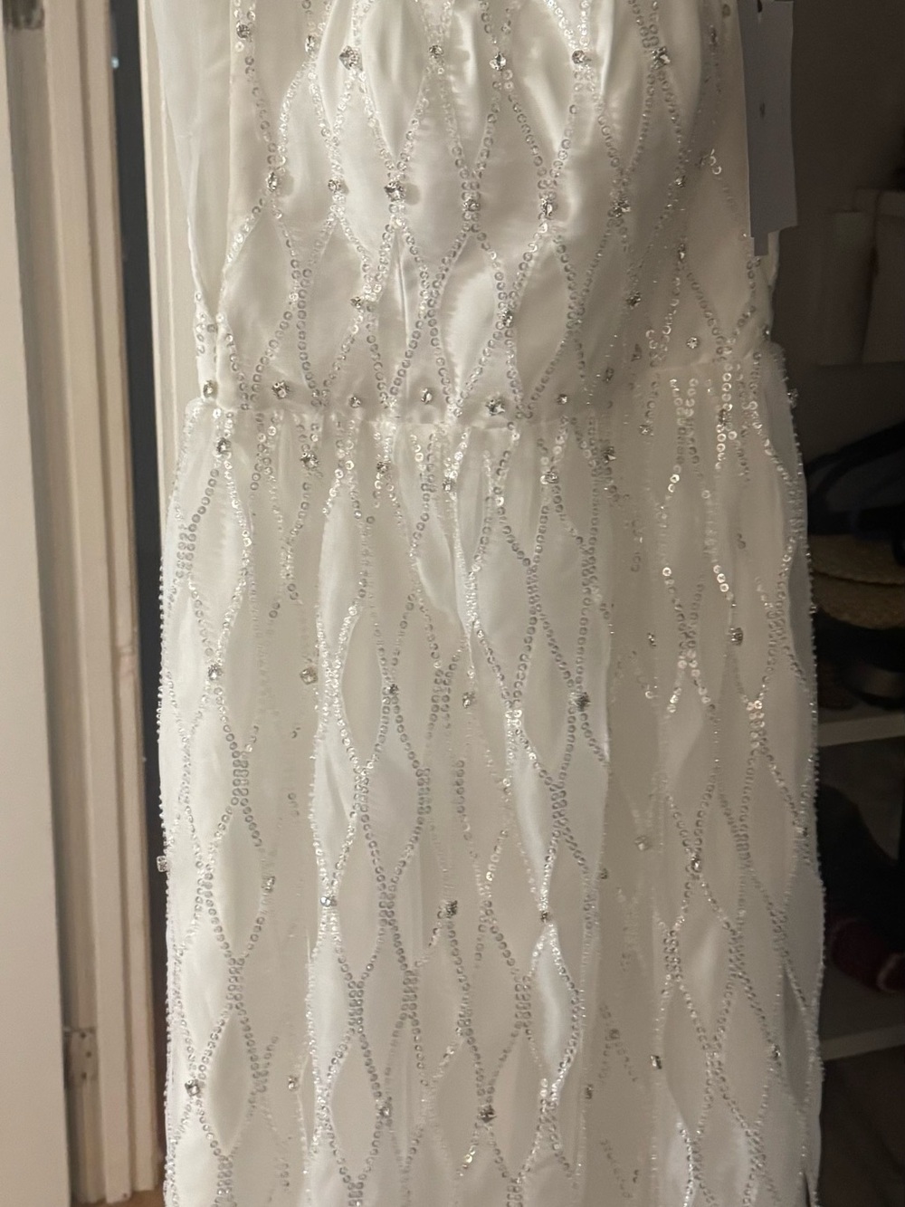 White Sequin Midi Dress with Silver Beading